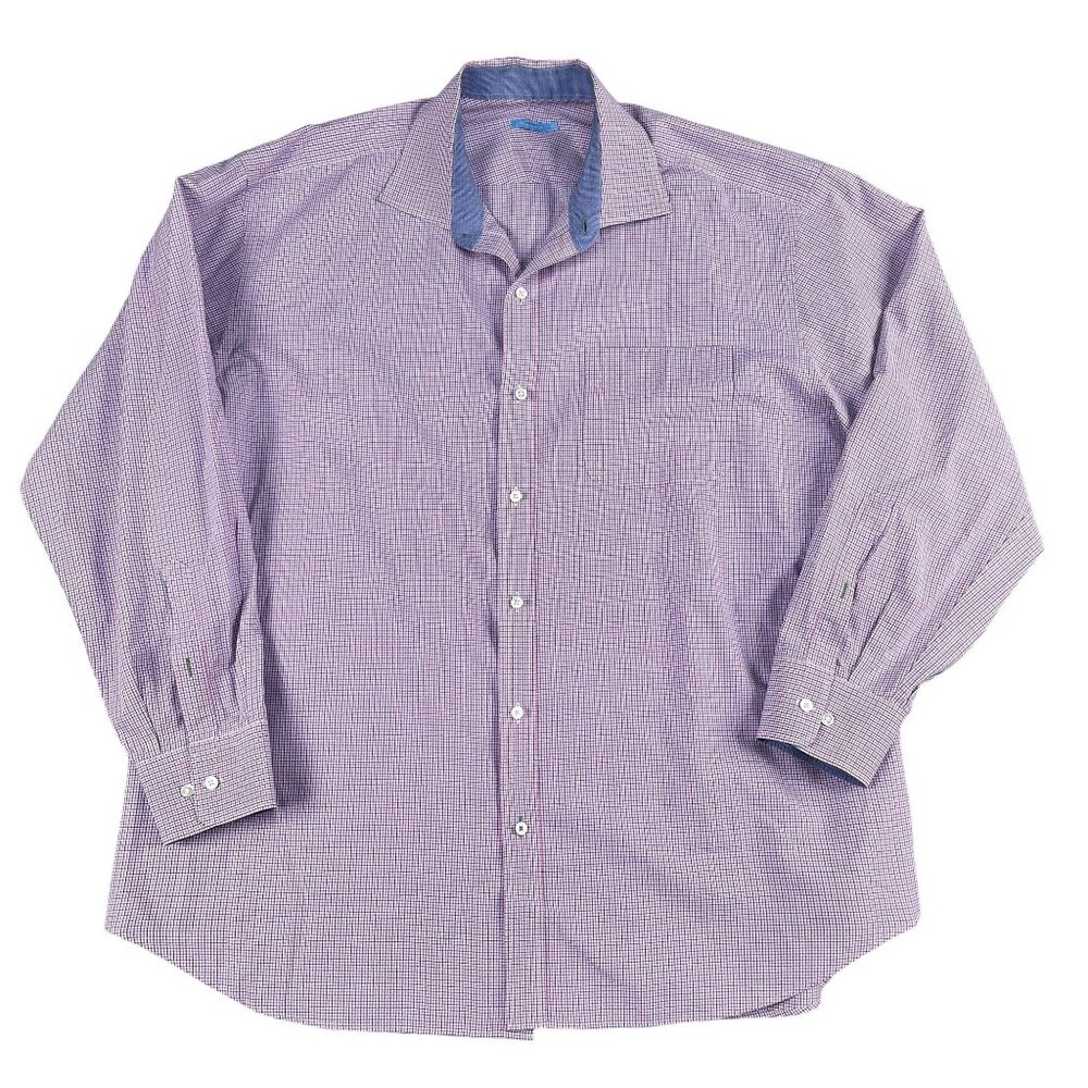 J. McLaughlin Mens Pink & Blue !00% Cotton Button Down Shirt‎ Sz XL